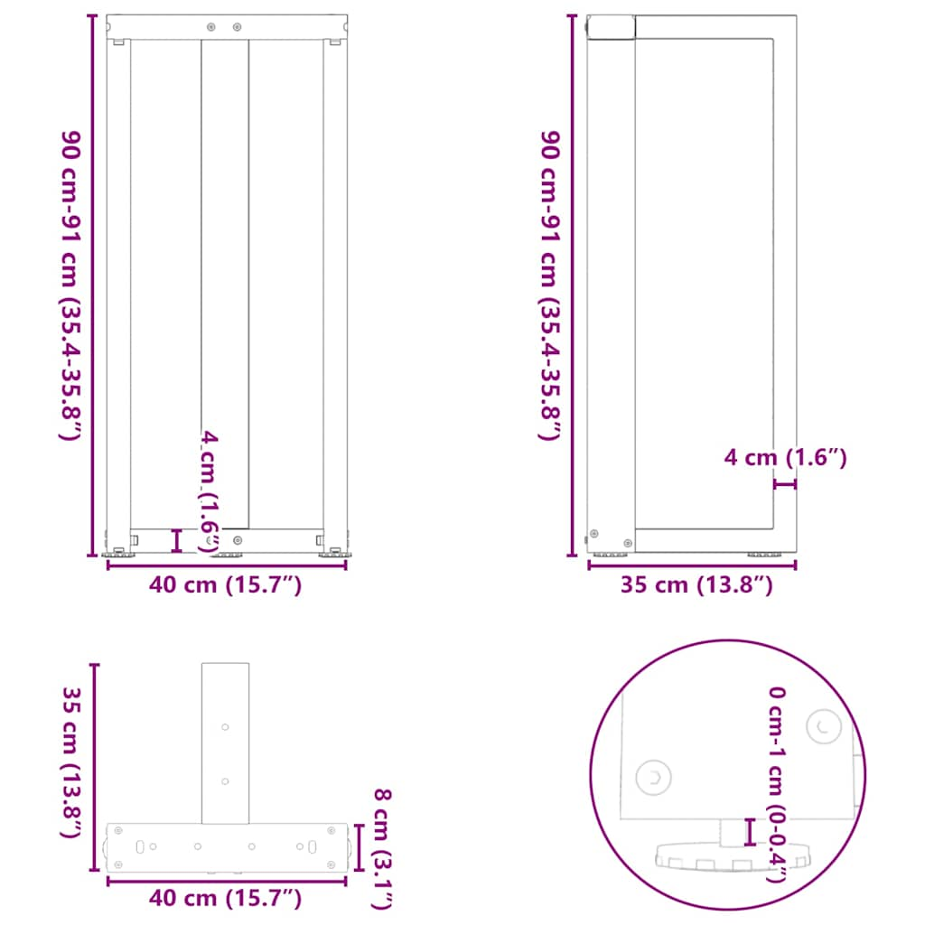 Bar Table Legs T-Shaped 2 pcs White 40x35x(90-91) cm Steel