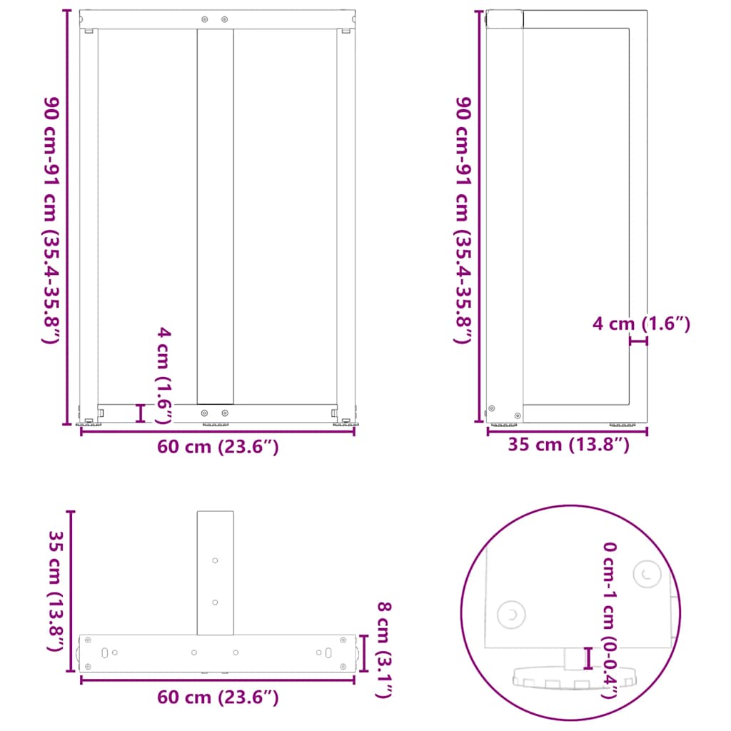 Bar Table Legs T-Shaped 2 pcs Black 60x35x(90-91) cm Steel