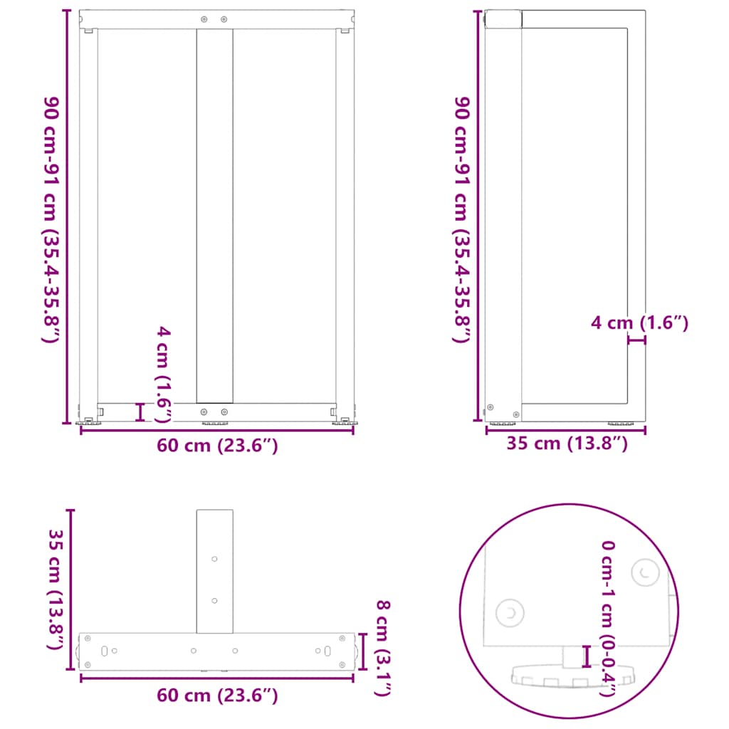 Bar Table Legs T-Shaped 2 pcs White 60x35x(90-91) cm Steel