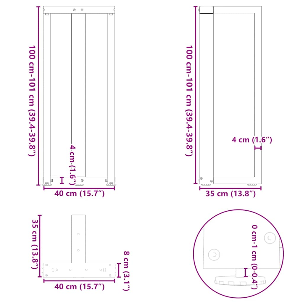 Bar Table Legs T-Shaped 2 pcs Black 40x35x(100-101) cm Steel