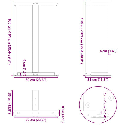 Bar Table Legs T-Shaped 2 pcs Black 60x35x(100-101) cm Steel