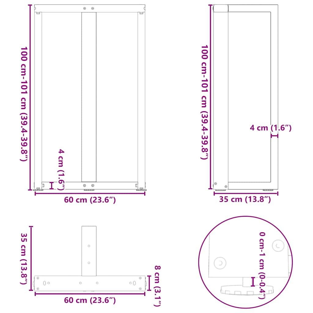 Bar Table Legs T-Shaped 2 pcs Anthracite 60x35x(100-101) cm Steel