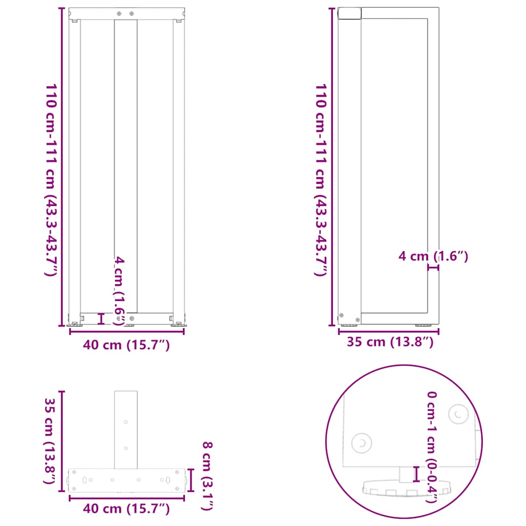 Bar Table Legs T-Shaped 2 pcs Black 40x35x(110-111) cm Steel