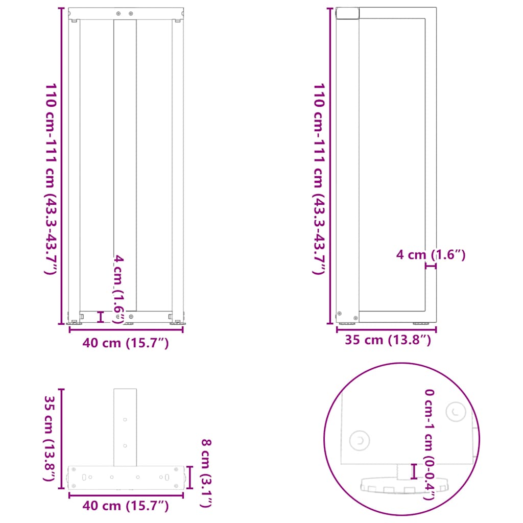 Bar Table Legs T-Shaped 2 pcs White 40x35x(110-111) cm Steel