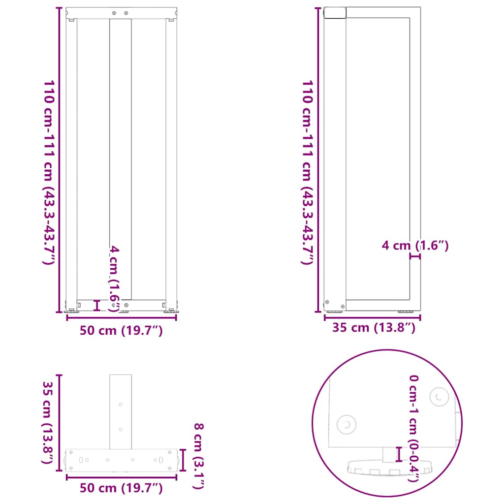 Bar Table Legs T-Shaped 2 pcs White 50x35x(110-111) cm Steel