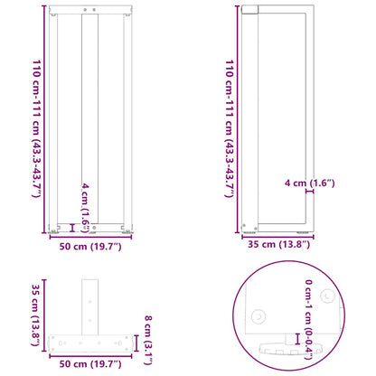 Bar Table Legs T-Shaped 2 pcs White 50x35x(110-111) cm Steel