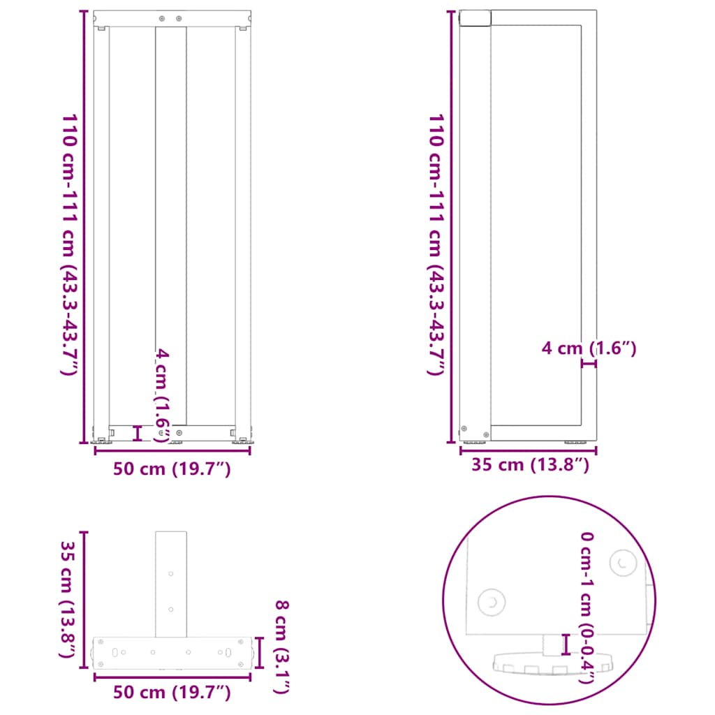 Bar Table Legs T-Shaped 2 pcs Anthracite 50x35x(110-111) cm Steel