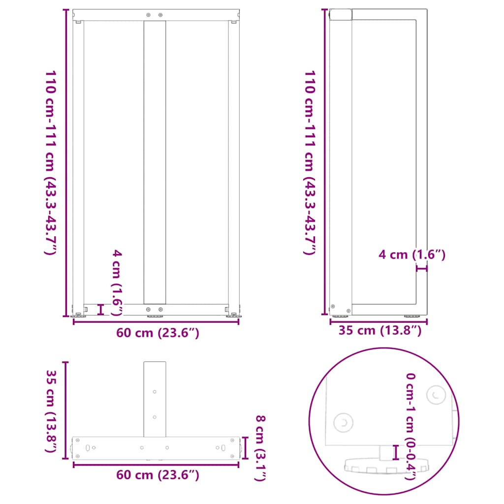 Bar Table Legs T-Shaped 2 pcs Black 60x35x(110-111) cm Steel