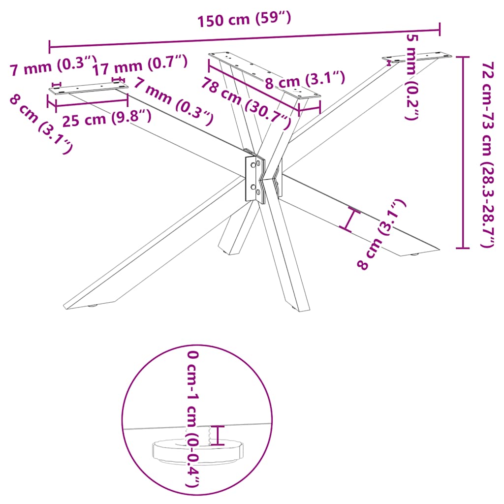 Dining Table Leg Spider Shape Black 150x78x(72-73) cm Steel