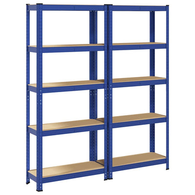 5-Layer Storage Shelves 2 pcs Blue Steel&Engineered Wood