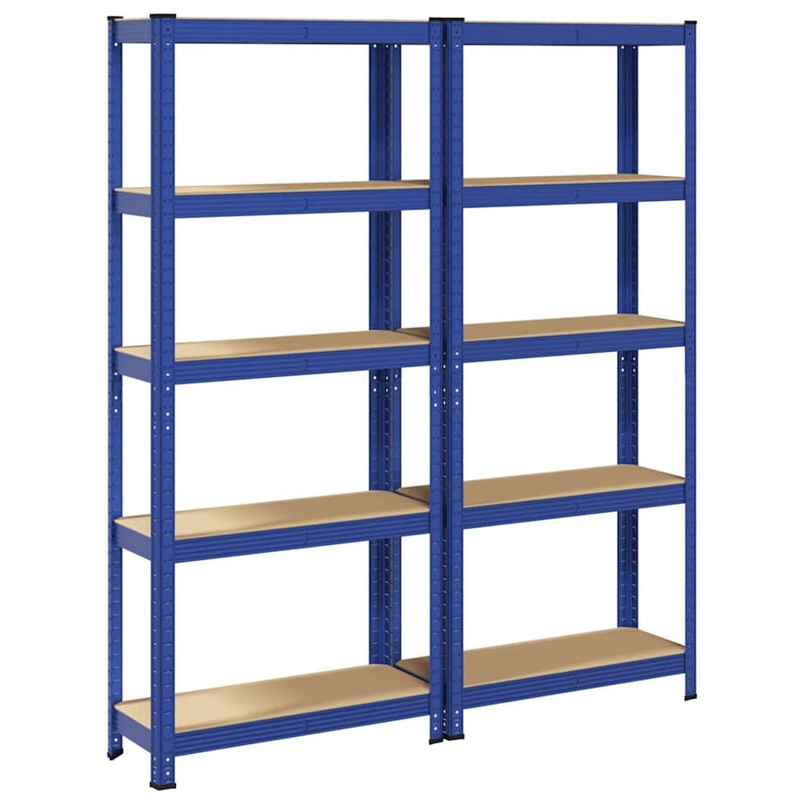 5-Layer Storage Shelves 2 pcs Blue Steel&Engineered Wood