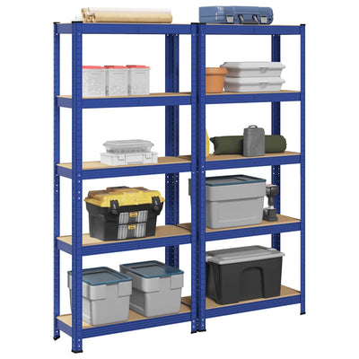5-Layer Storage Shelves 2 pcs Blue Steel&Engineered Wood