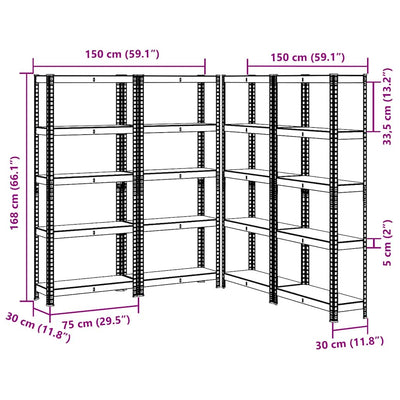 5-Layer Storage Shelves 4 pcs Anthracite Steel&Engineered Wood
