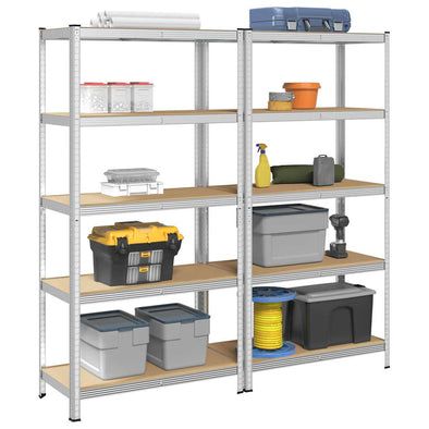 5-Layer Storage Shelves 2 pcs Silver Steel&Engineered Wood