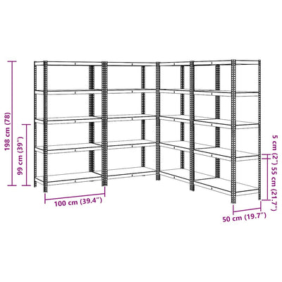 5-Layer Storage Shelves 4 pcs Anthracite Steel&Engineered Wood