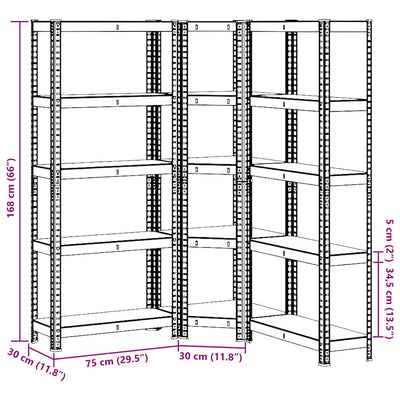 3 Piece 5-Layer Shelves Set Anthracite Steel&Engineered Wood