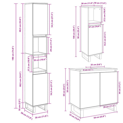 3 Piece Bathroom Furniture Set Sonoma Oak Engineered Wood