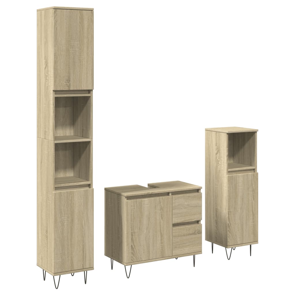 3 Piece Bathroom Furniture Set Sonoma Oak Engineered Wood