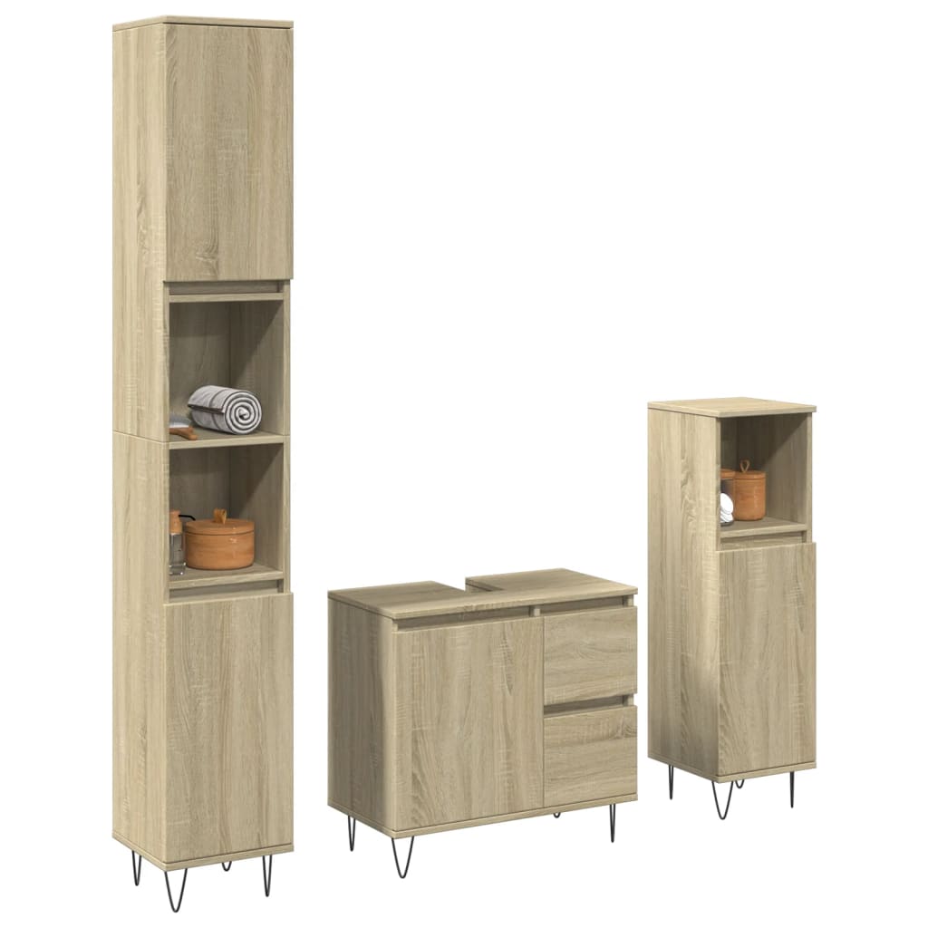 3 Piece Bathroom Furniture Set Sonoma Oak Engineered Wood