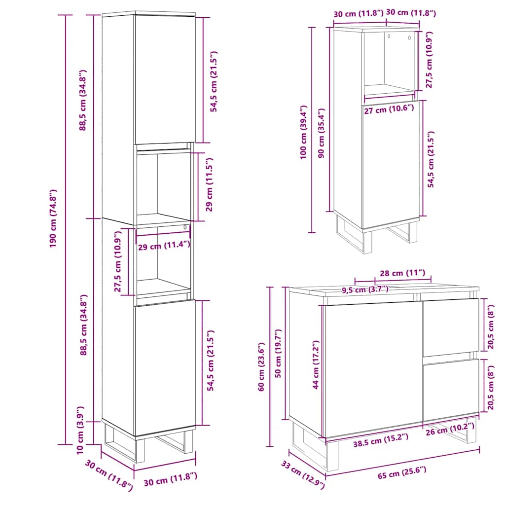 3 Piece Bathroom Furniture Set Sonoma Oak Engineered Wood