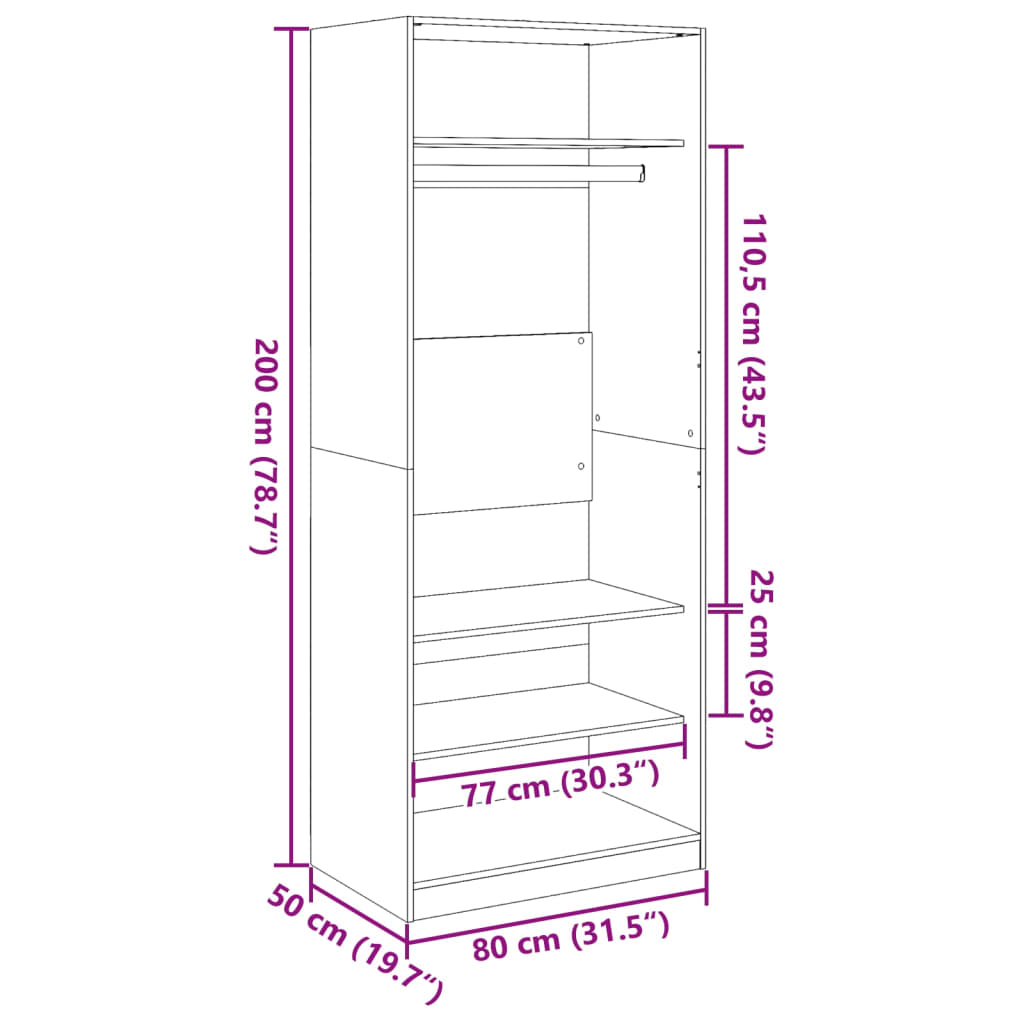 Wardrobe White 80x50x200 cm Engineered Wood