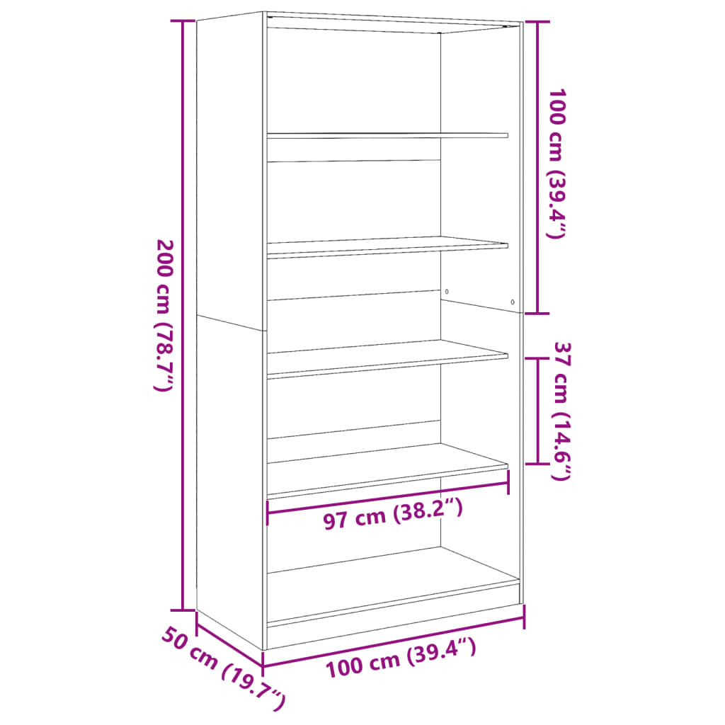 Wardrobe Concrete Grey 100x50x200 cm Engineered Wood