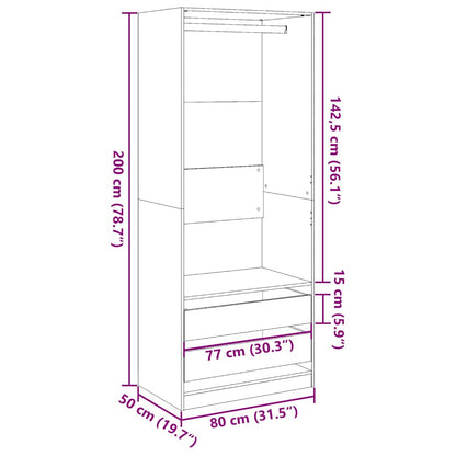 Wardrobe Smoked Oak 80x50x200 cm Engineered Wood