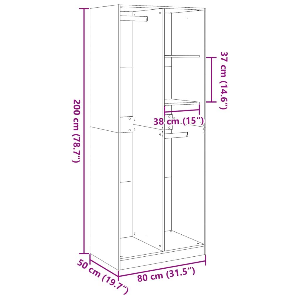 Wardrobe Concrete Grey 80x50x200 cm Engineered Wood