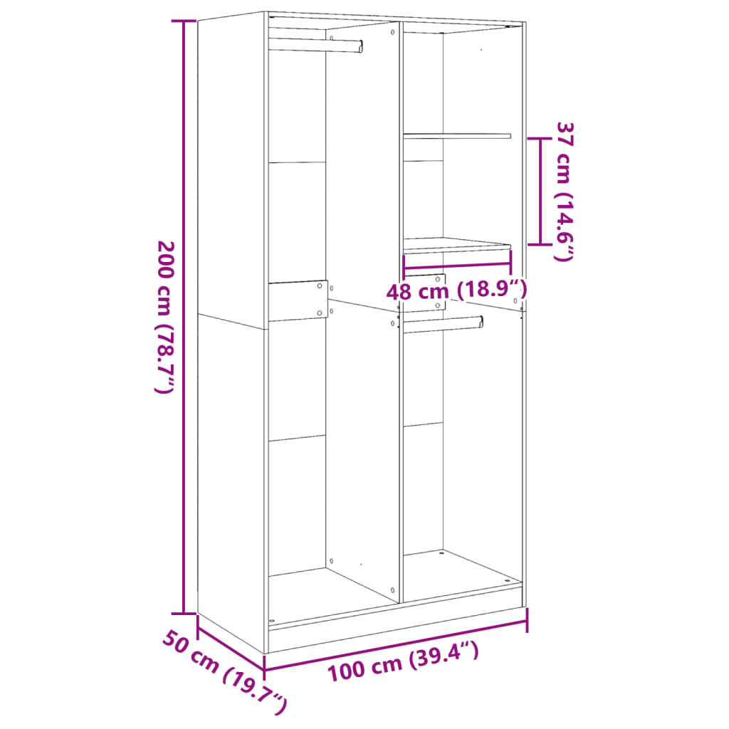 Wardrobe Sonoma Oak 100x50x200 cm Engineered Wood