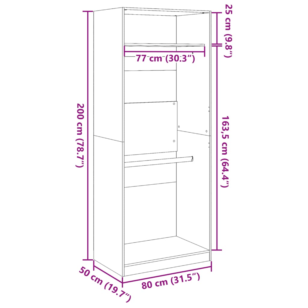 Wardrobe Black 80x50x200 cm Engineered Wood