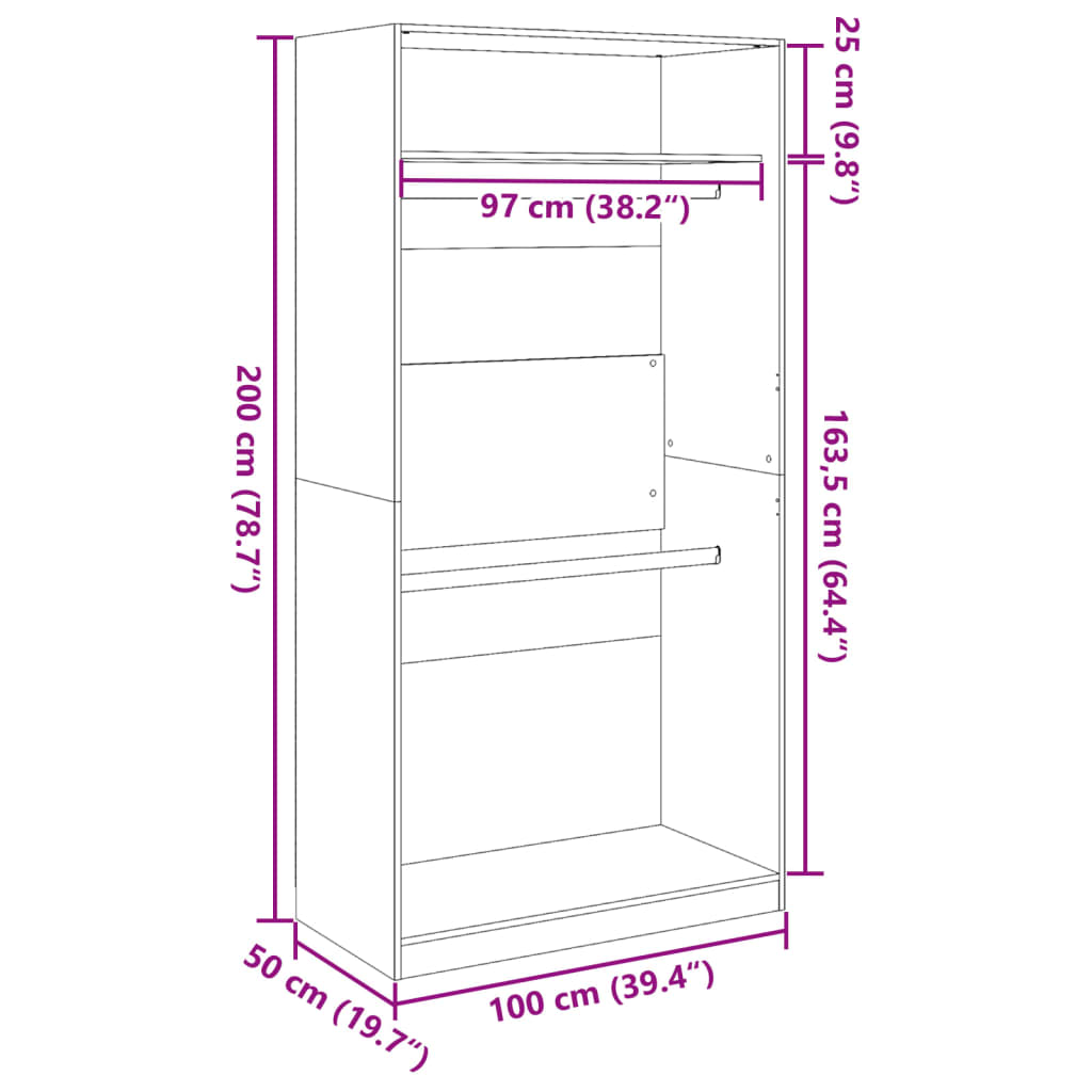 Wardrobe Brown Oak 100x50x200 cm Engineered Wood