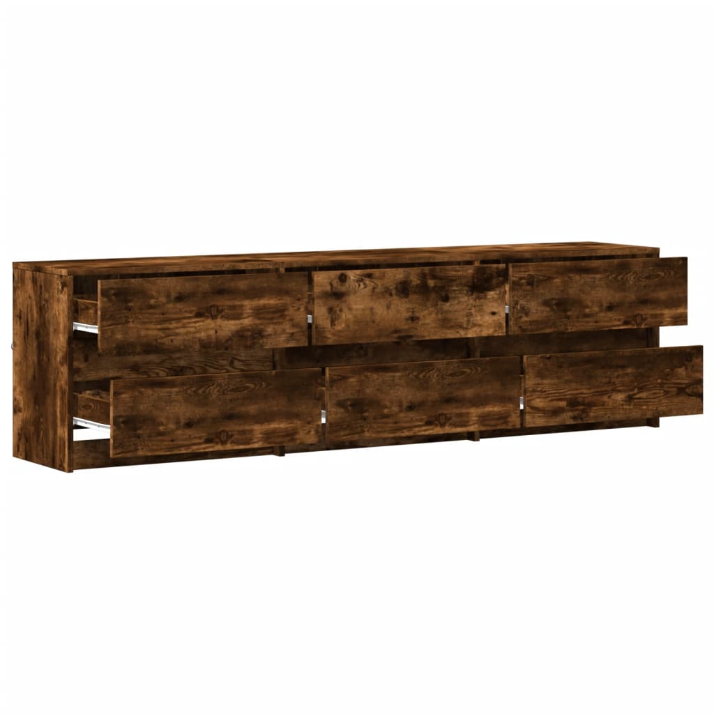 TV Cabinet with LED Smoked Oak 180x34x50 cm Engineered Wood