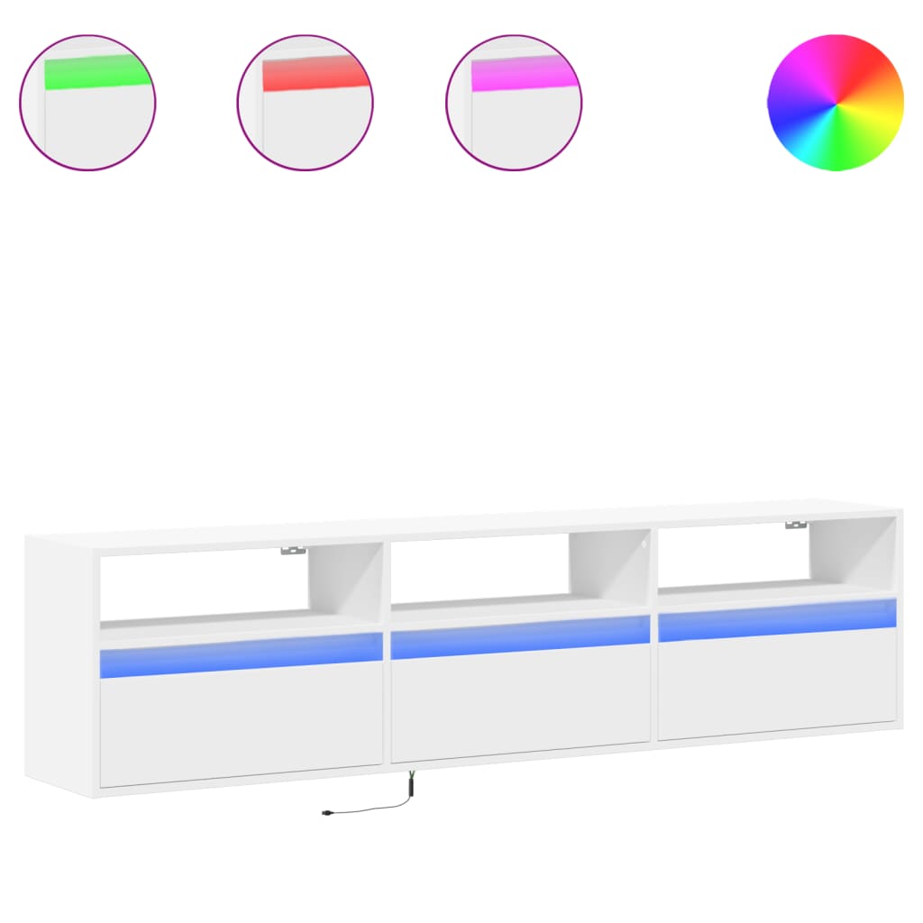 TV Wall Cabinet with LED White 180x31x45 cm