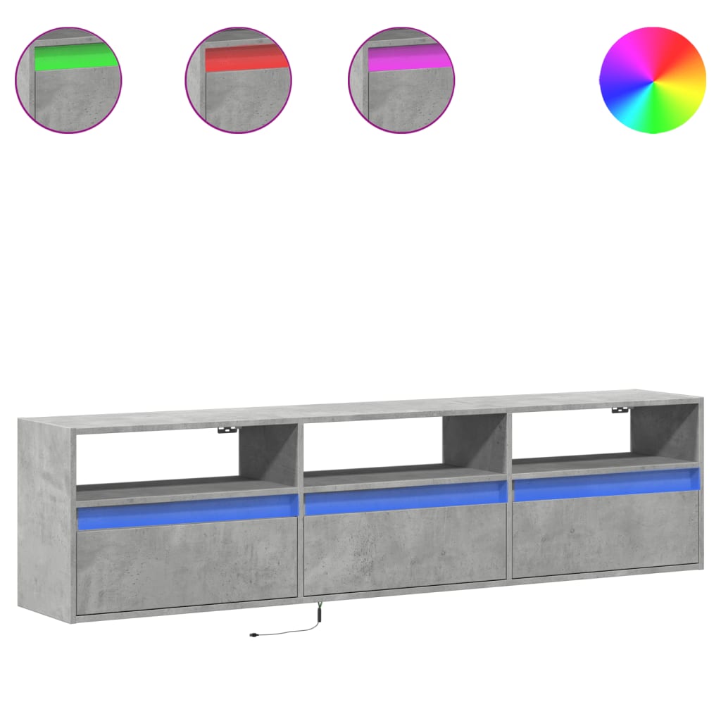 TV Wall Cabinet with LED Concrete Grey 180x31x45 cm
