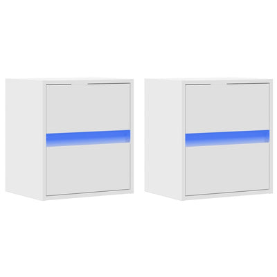Wall-mounted Bedside Cabinets with LED Lights 2 pcs White