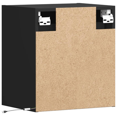 Wall-mounted Bedside Cabinets with LED Lights 2 pcs Black