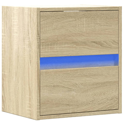 Wall-mounted Bedside Cabinet with LED Lights Sonoma Oak