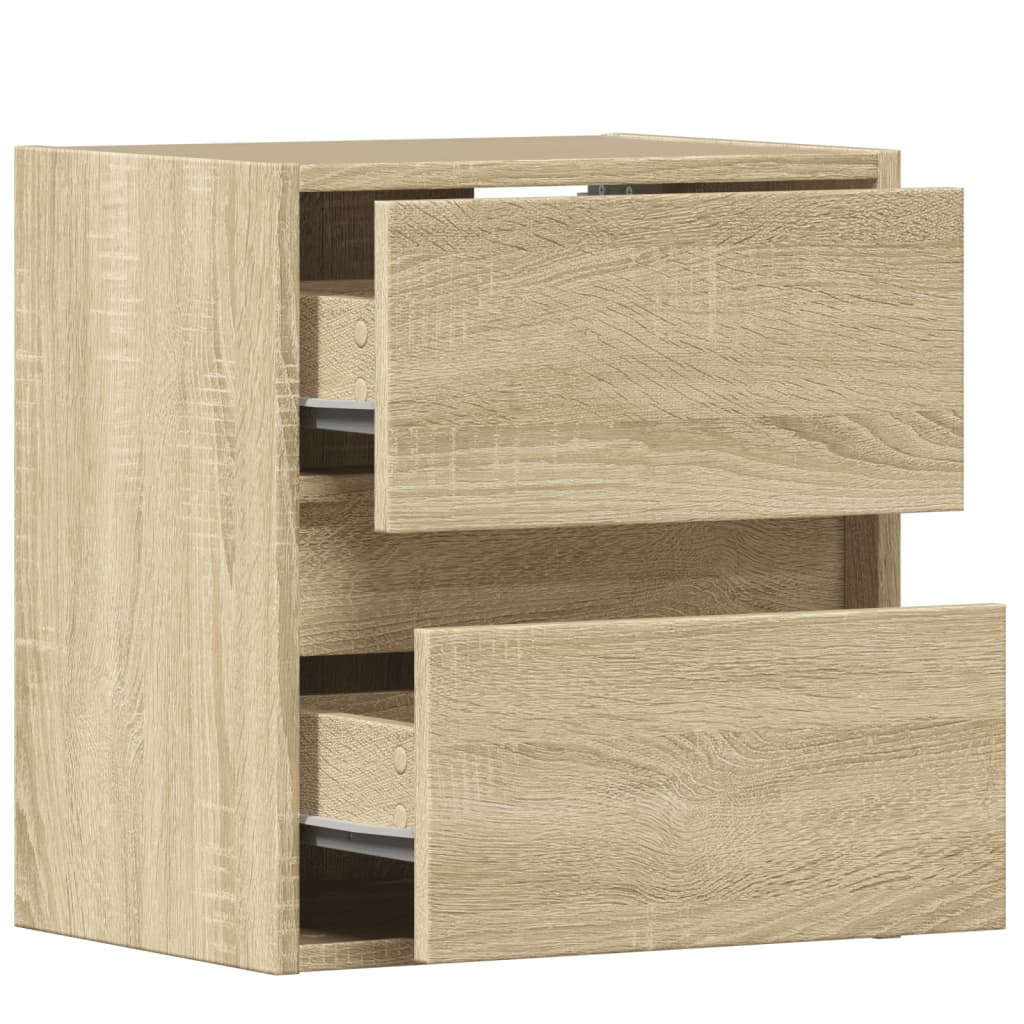 Wall-mounted Bedside Cabinet with LED Lights Sonoma Oak