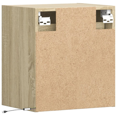 Wall-mounted Bedside Cabinets with LED Lights 2 pcs Sonoma Oak