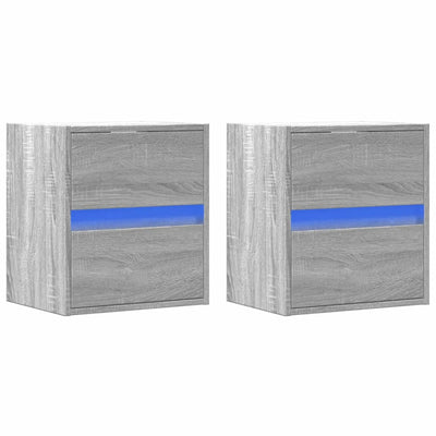 Wall-mounted Bedside Cabinets with LED Lights 2 pcs Grey Sonoma
