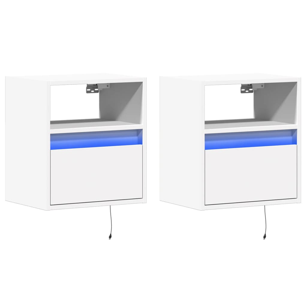 Wall-mounted Bedside Cabinets with LED Lights 2 pcs White