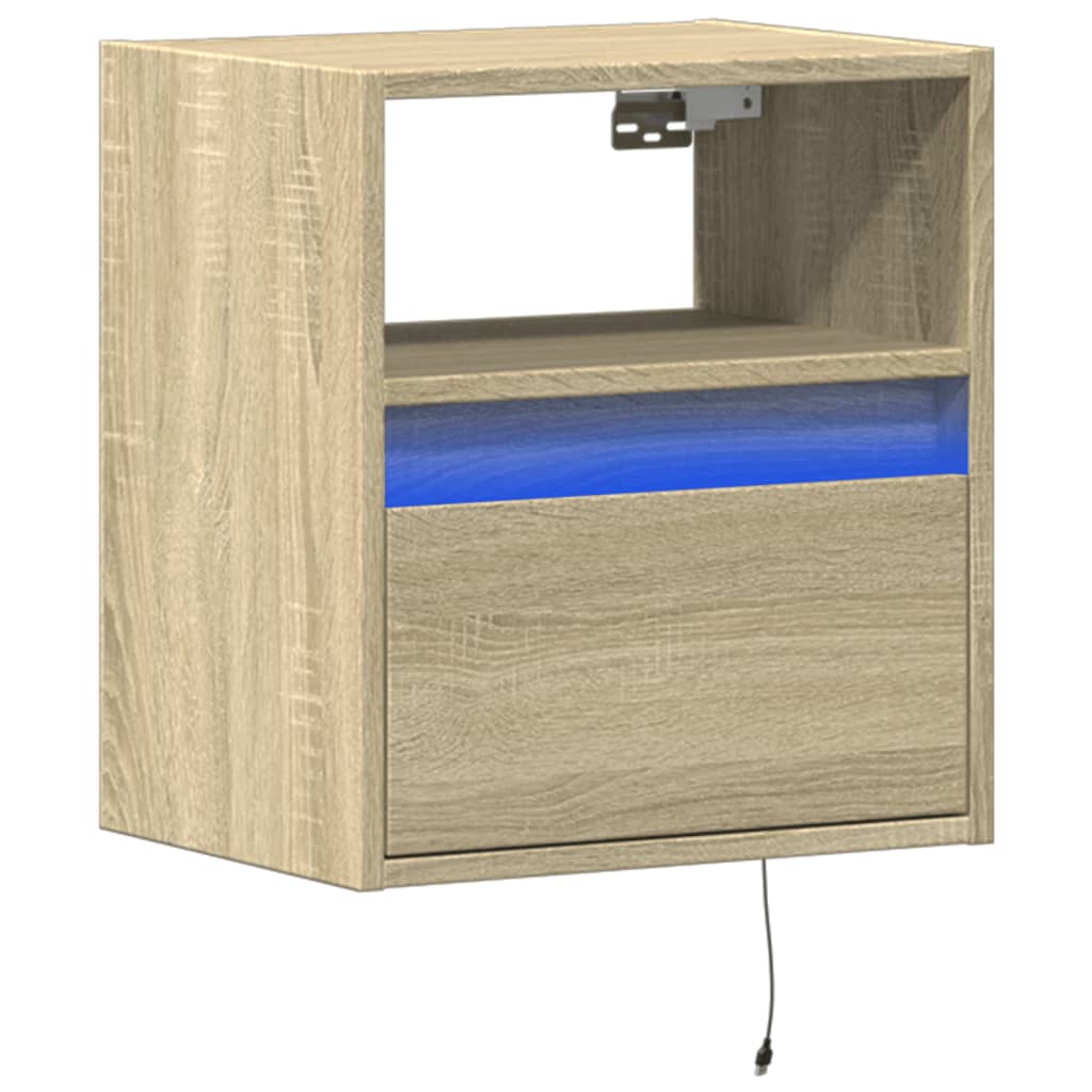 Wall-mounted Bedside Cabinet with LED Lights Sonoma Oak