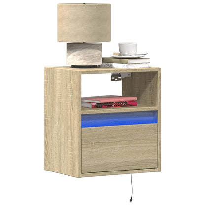 Wall-mounted Bedside Cabinet with LED Lights Sonoma Oak