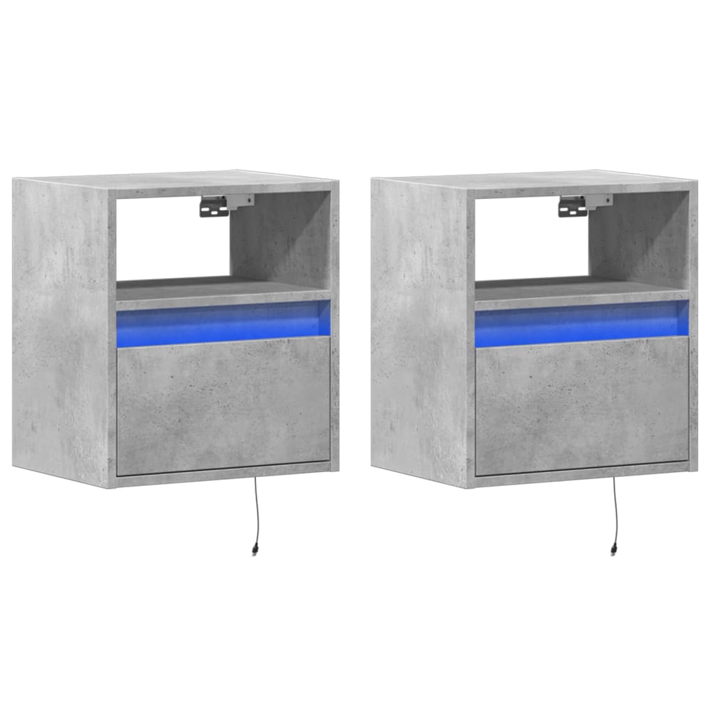 Wall-mounted Bedside Cabinets with LED Lights 2 pcs Concrete Grey