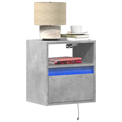 Wall-mounted Bedside Cabinets with LED Lights 2 pcs Concrete Grey