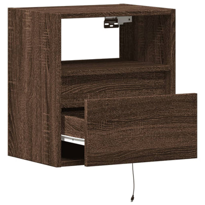 Wall-mounted Bedside Cabinets with LED Lights 2 pcs Brown Oak