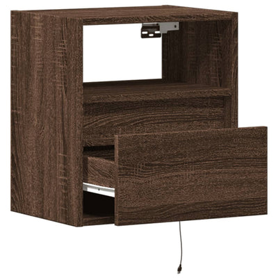 Wall-mounted Bedside Cabinets with LED Lights 2 pcs Brown Oak
