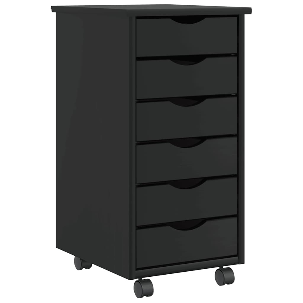 Rolling Cabinet with Drawers MOSS Black Solid Wood Pine