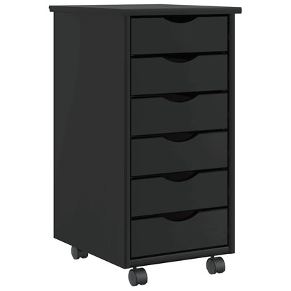 Rolling Cabinet with Drawers MOSS Black Solid Wood Pine