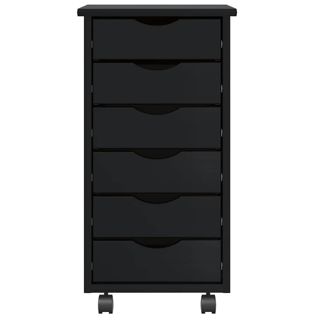 Rolling Cabinet with Drawers MOSS Black Solid Wood Pine
